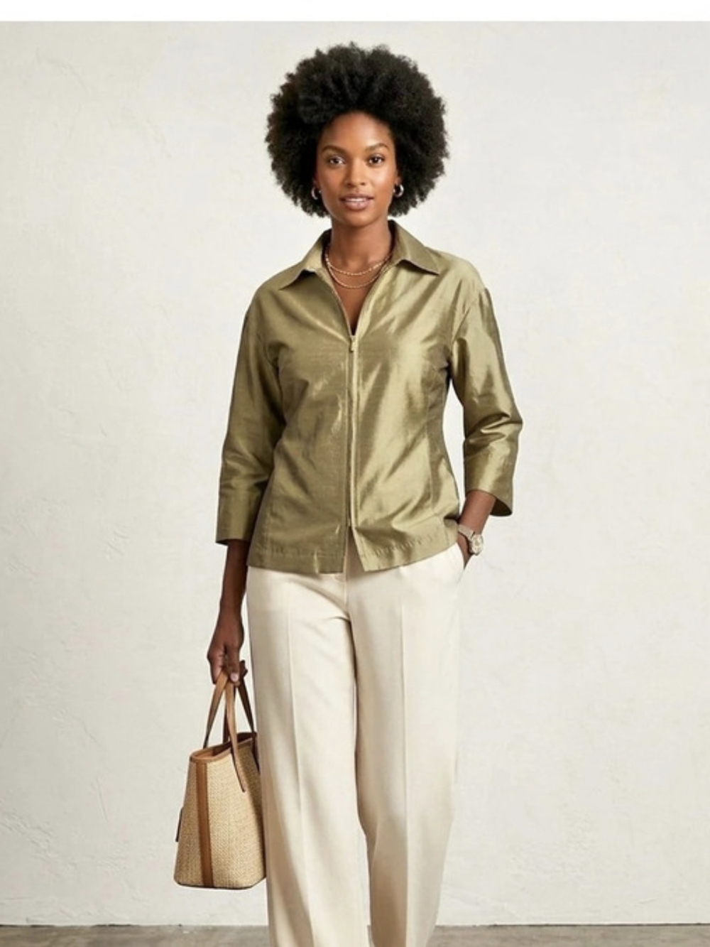 Gina Silk Utility Jacket Green Size 4